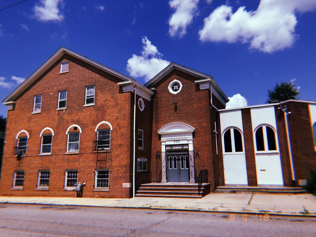 The brick exterior of First Presbyterian Church of Irvington, from the church photo archive